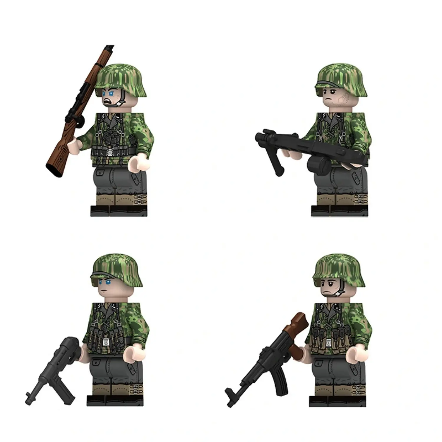 the left of the Minifigure - German Waffen-SS Infantry Squad Set WWII (LEGO Compatible)