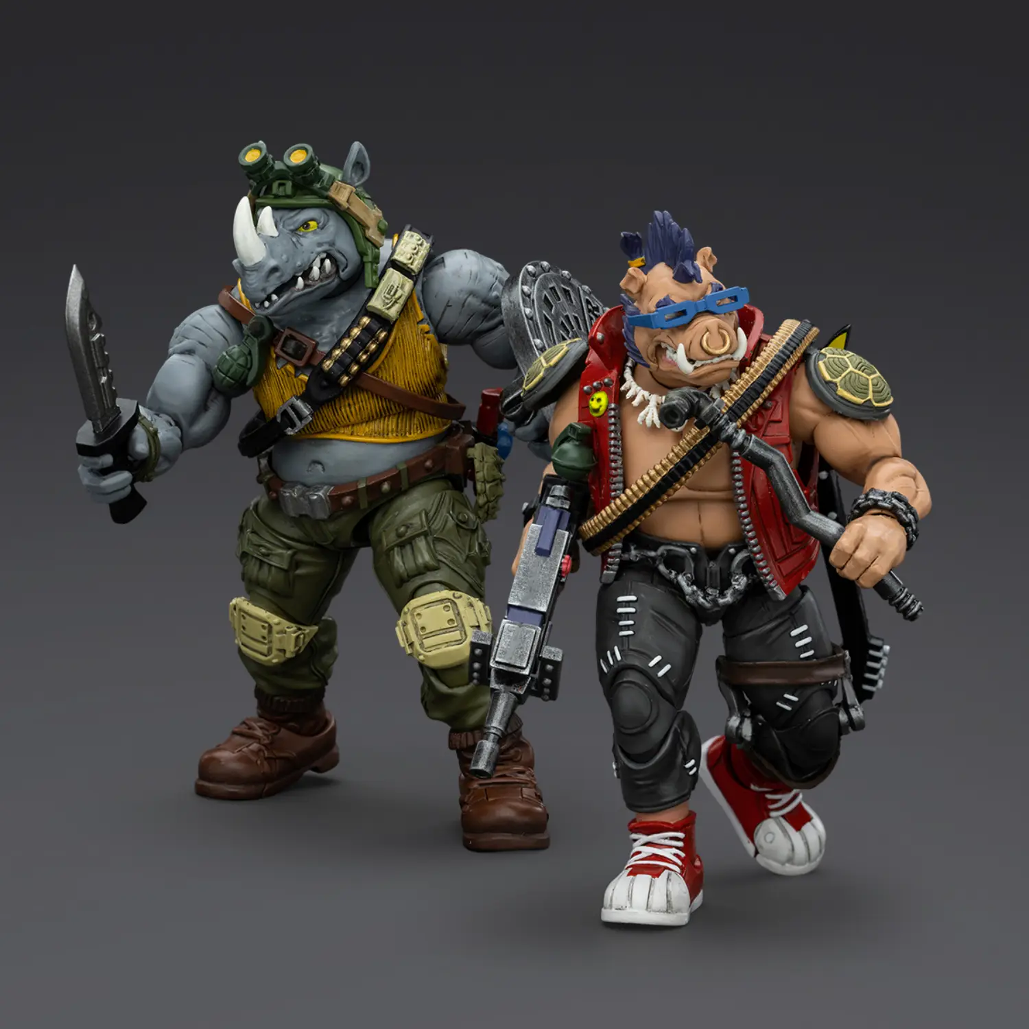 Action Figure Bebop & Rocksteady Tmnt Nickelodeon 1 18 Joytoy Teenage Mutant Ninja Turtles In Grey Background