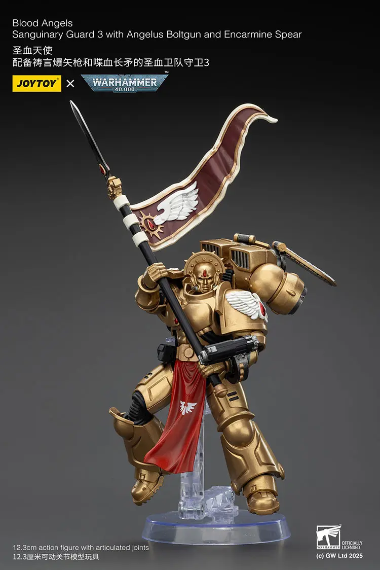 Action Figure Blood Angels Sanguinary Guard 3 On Display Stand With Angelus Boltgun And Encarmine Spear 1 18 Joytoy Warhammer 40k Rectangle Image