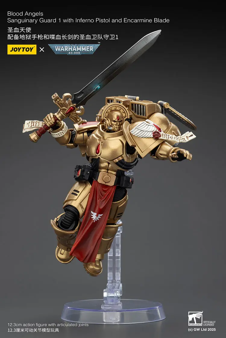 Action Figure Blood Angels Sanguinary Guard On Display Stand With Inferno Pistol & Encarmine Blade 1 18 Joytoy Warhammer 40k Rectangle Image 2