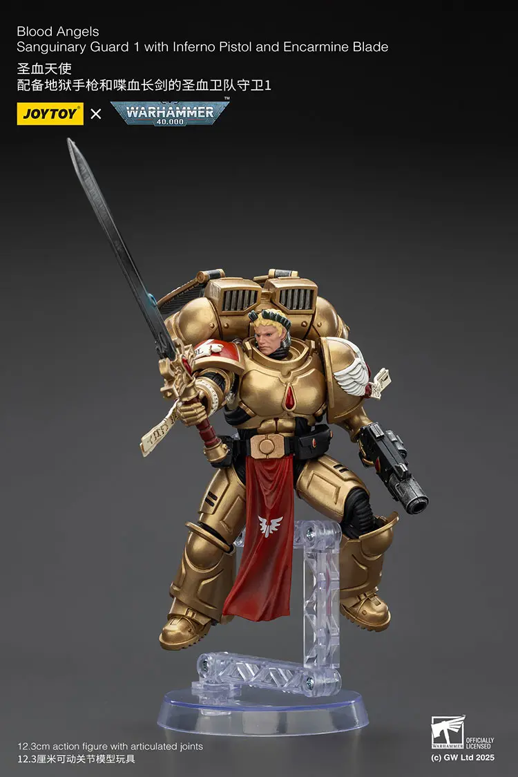 Action Figure Blood Angels Sanguinary Guard On Display Stand With Inferno Pistol & Encarmine Blade 1 18 Joytoy Warhammer 40k Rectangle Image