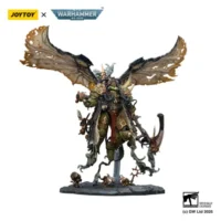 Action Figure Chaos Space Marines Death Guard Mortarion, Daemon Primarch Of Nurgle On Display Stand With Ancient Weapons 'the Lantern' And 'silence' 1 18 Joytoy Warhammer 40k In White Background