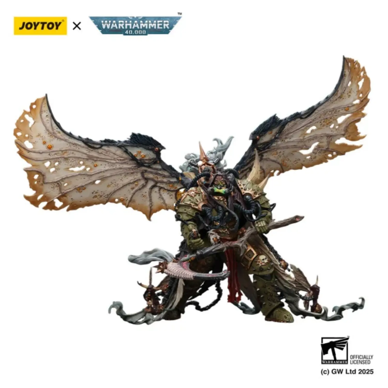 Action Figure Chaos Space Marines Death Guard Mortarion, Daemon Primarch Of Nurgle With Ancient Weapons 'the Lantern' And 'silence' 1 18 Joytoy Warhammer 40k In White Background 1
