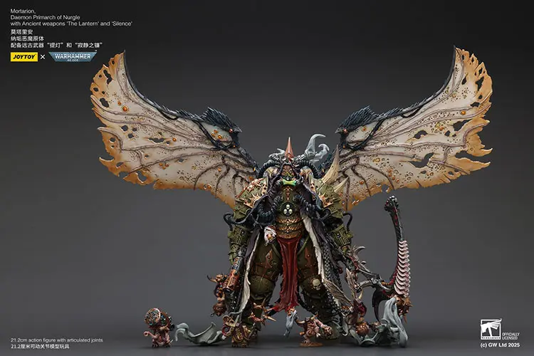 Action Figure Chaos Space Marines Death Guard Mortarion, Daemon Primarch Of Nurgle With Ancient Weapons 'the Lantern' And 'silence' 1 18 Joytoy Warhammer 40k Rectangle Image 7
