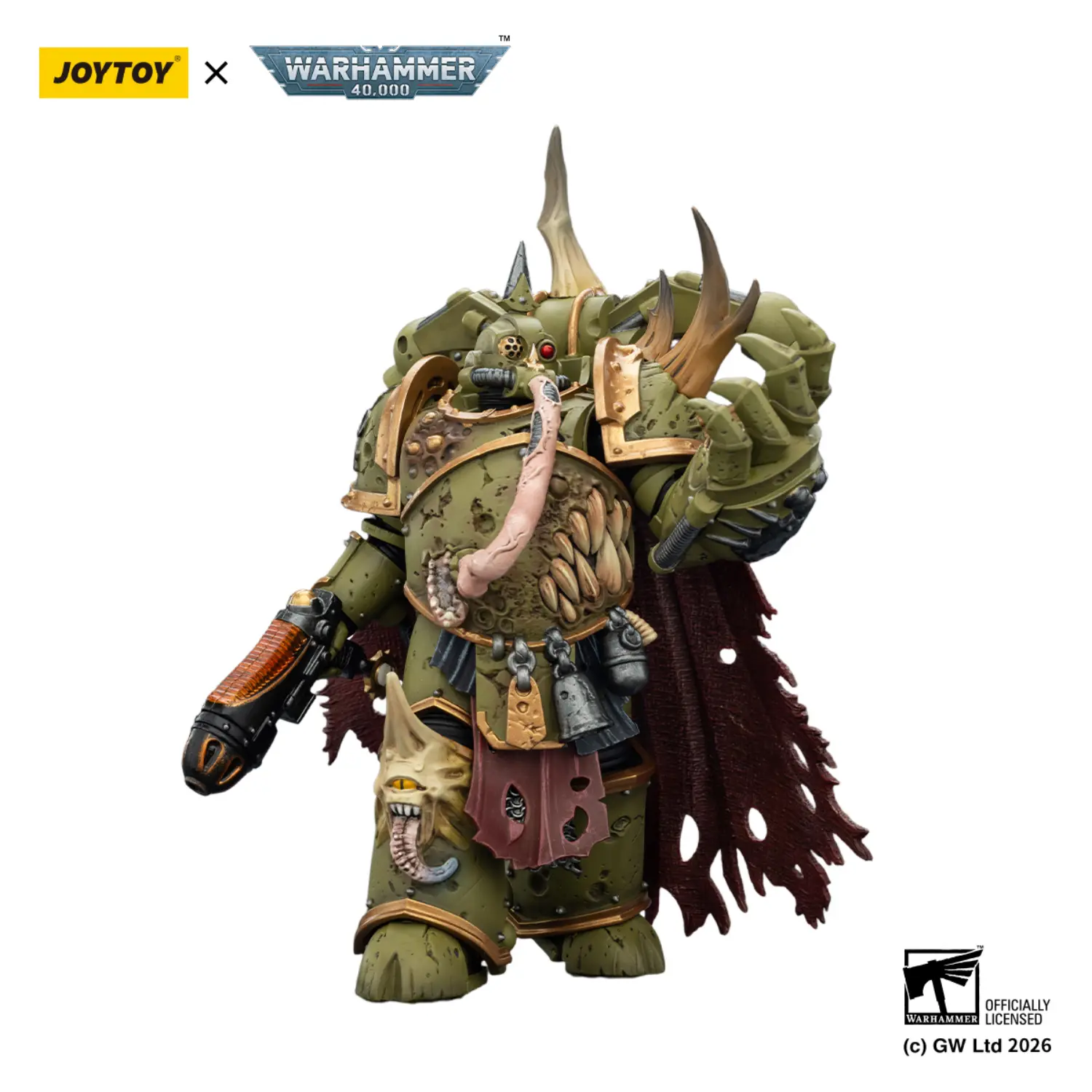 Action Figure Chaos Space Marines Death Guard Plague Marine Champion With Plasma Pistol And Power Fist 1 18 Joytoy Warhammer 40k In White Background 4