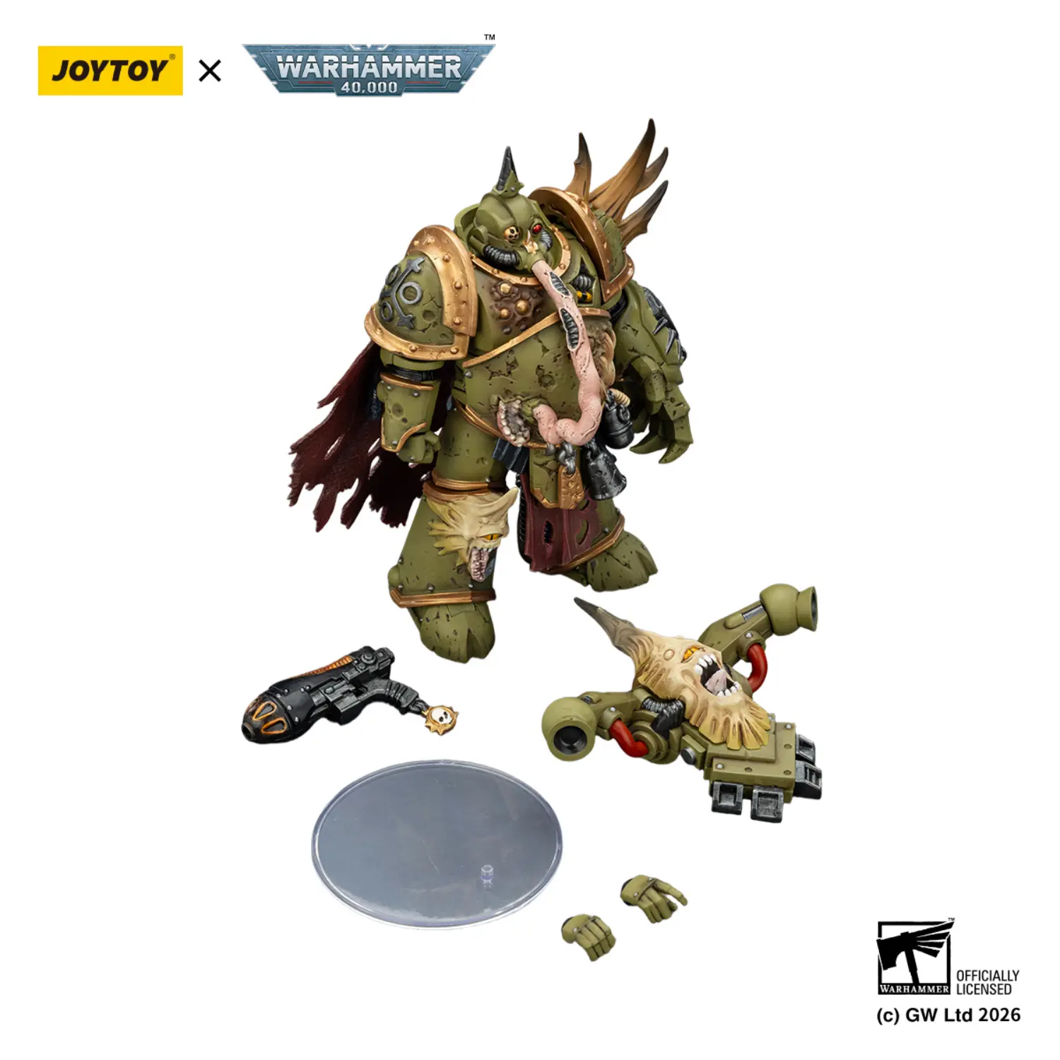 Action Figure Chaos Space Marines Death Guard Plague Marine Champion With Plasma Pistol And Power Fist 1 18 Joytoy Warhammer 40k In White Background 5