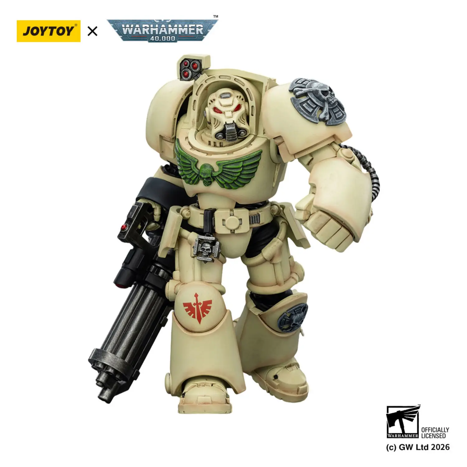 Action Figure - Dark Angels Deathwing Terminator 3 with Power Fist and Assault Cannon 1 18 - JOYTOY Warhammer 40K in white background 2