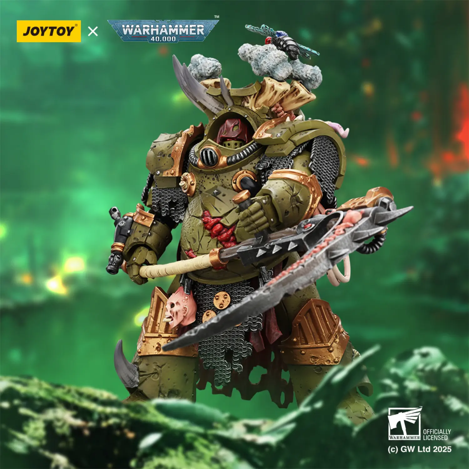 Action Figure Death Guard Deathshroud Terminator 1 With Manreaper And Plaguespurter Gauntlet 1 18 Joytoy Warhammer 40k In Green Background