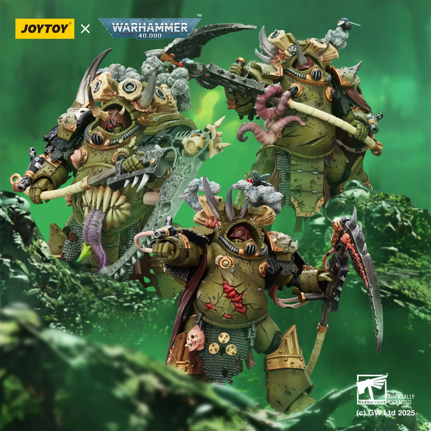 Action Figure Death Guard Deathshroud Terminators 1 18 Joytoy Warhammer 40k In Green Battle Field Background