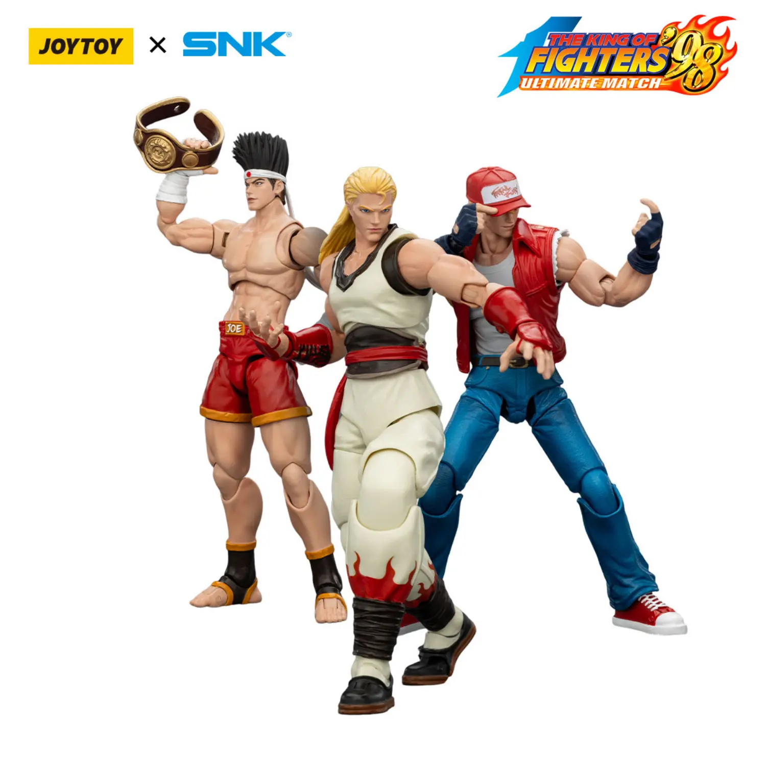 Action Figure - Fatal Fury Team KOF _98 UM SNK 1 18 - JOYTOY The King of Fighters in white background Action Figure - Fatal Fury Team KOF '98 UM SNK 1/18 - JOYTOY The King of Fighters