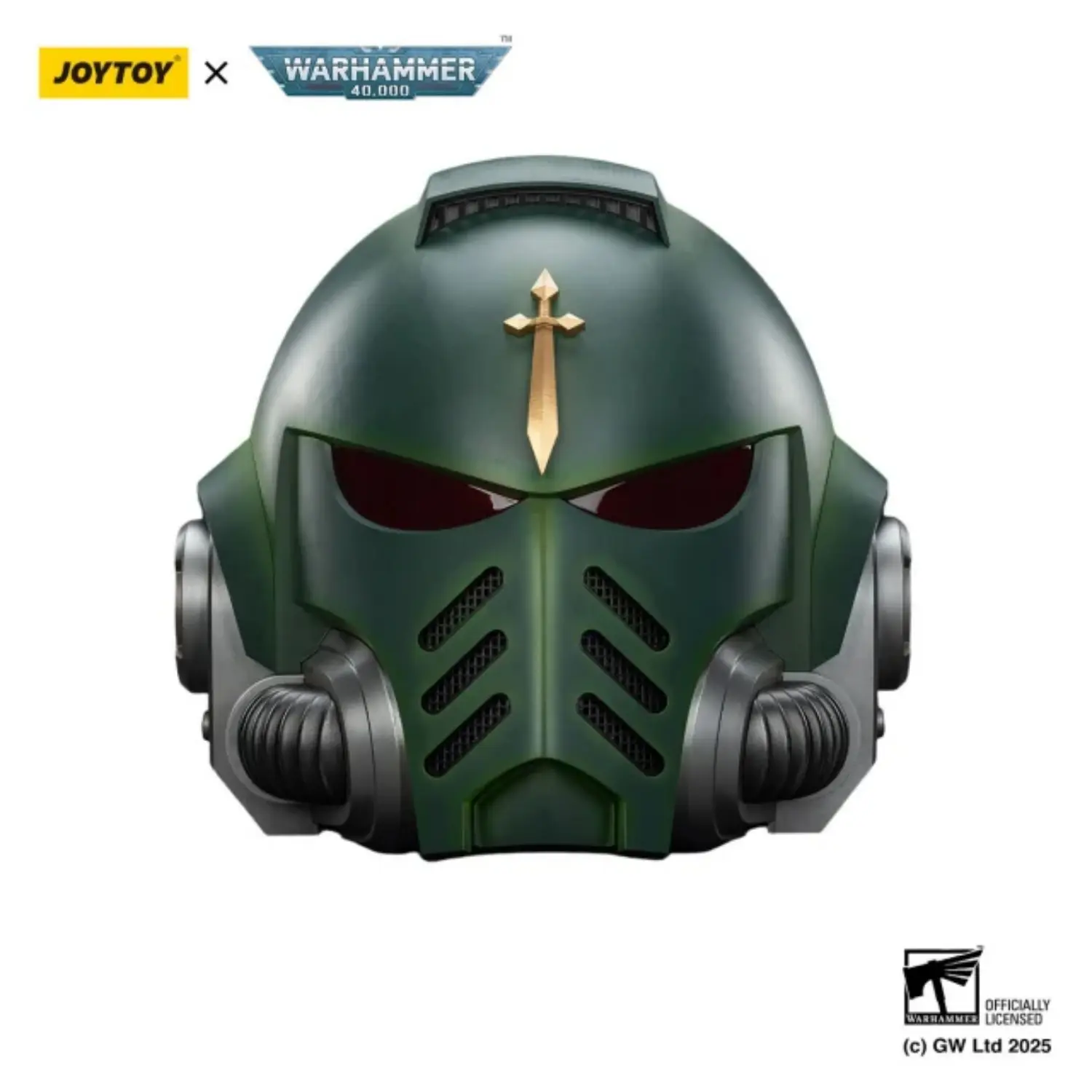 Action Figure Helmet - Dark Angels MkX 1 1 Life-Size Wearable Replica - JOYTOY Warhammer 40K in white background Action Figure Helmet Dark Angels Mkx 1 1 Life Size Wearable Replica Joytoy Warhammer 40k In White Background
