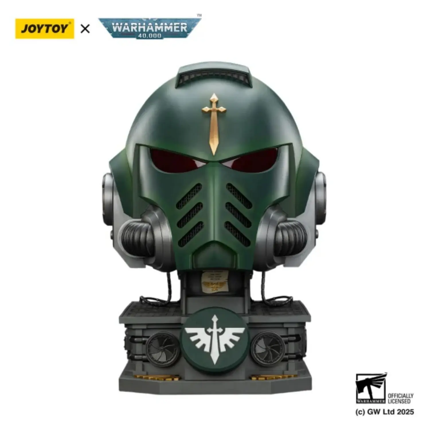 Action Figure Helmet - Dark Angels MkX 1 1 Life-Size Wearable Replica with Display Stand - JOYTOY Warhammer 40K in white background Action Figure Helmet Dark Angels Mkx 1 1 Life Size Wearable Replica With Display Stand Joytoy Warhammer 40k In White Background