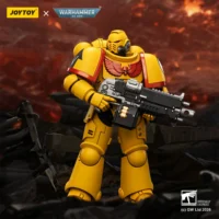 Action Figure - Imperial Fists Intercessor with Bolt Rifle, Bolt Pistol and Chainsword 1 18 - Warhammer 40K in dark red background