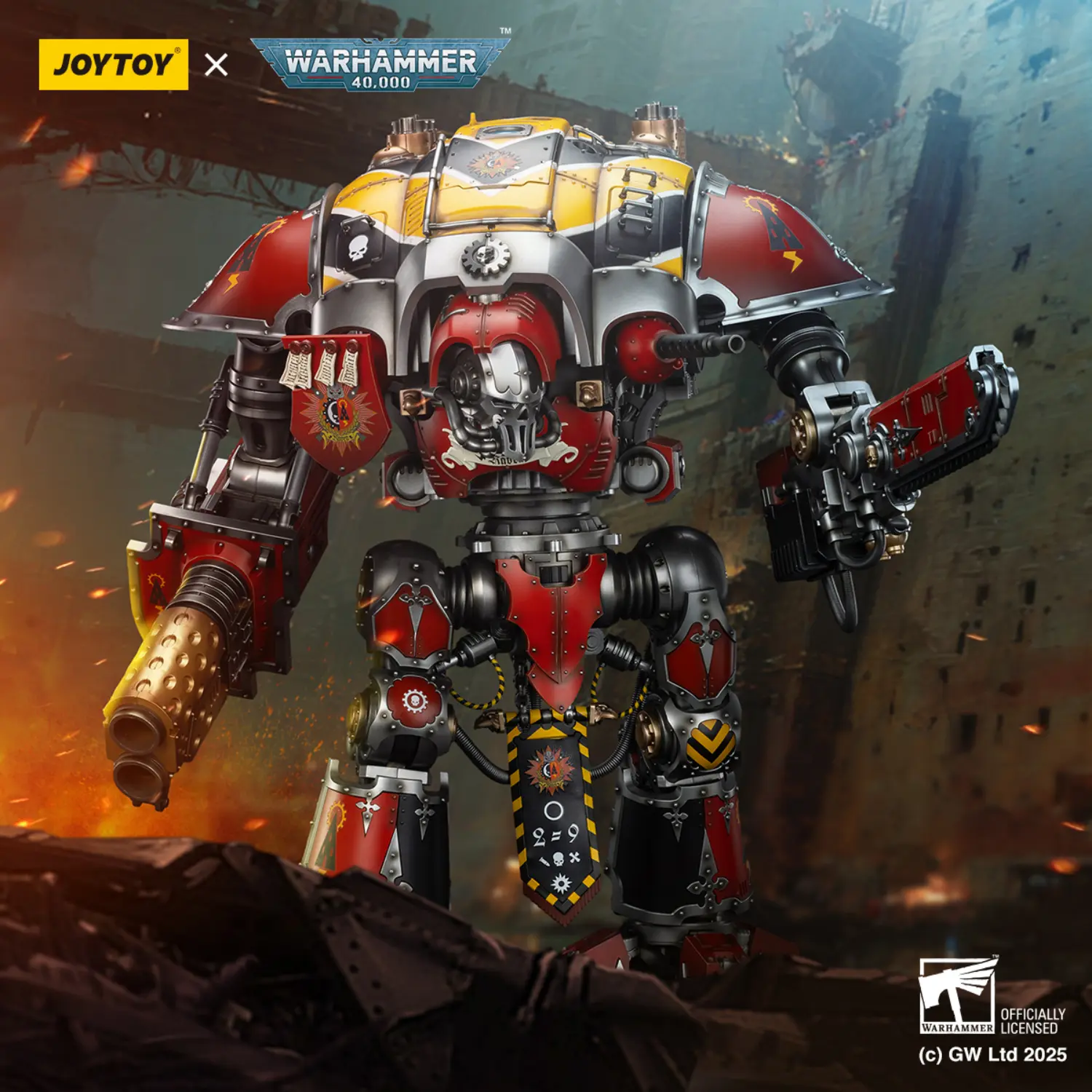 Action Figure - Imperial Knights House Raven Knight Errant & Scion 1 18 (53.7cm) - JOYTOY Warhammer 40K in red battle fields background Action Figure Imperial Knights House Raven Knight Errant & Scion 1 18 (53.7cm) Joytoy Warhammer 40k In Red Battle Fields Background