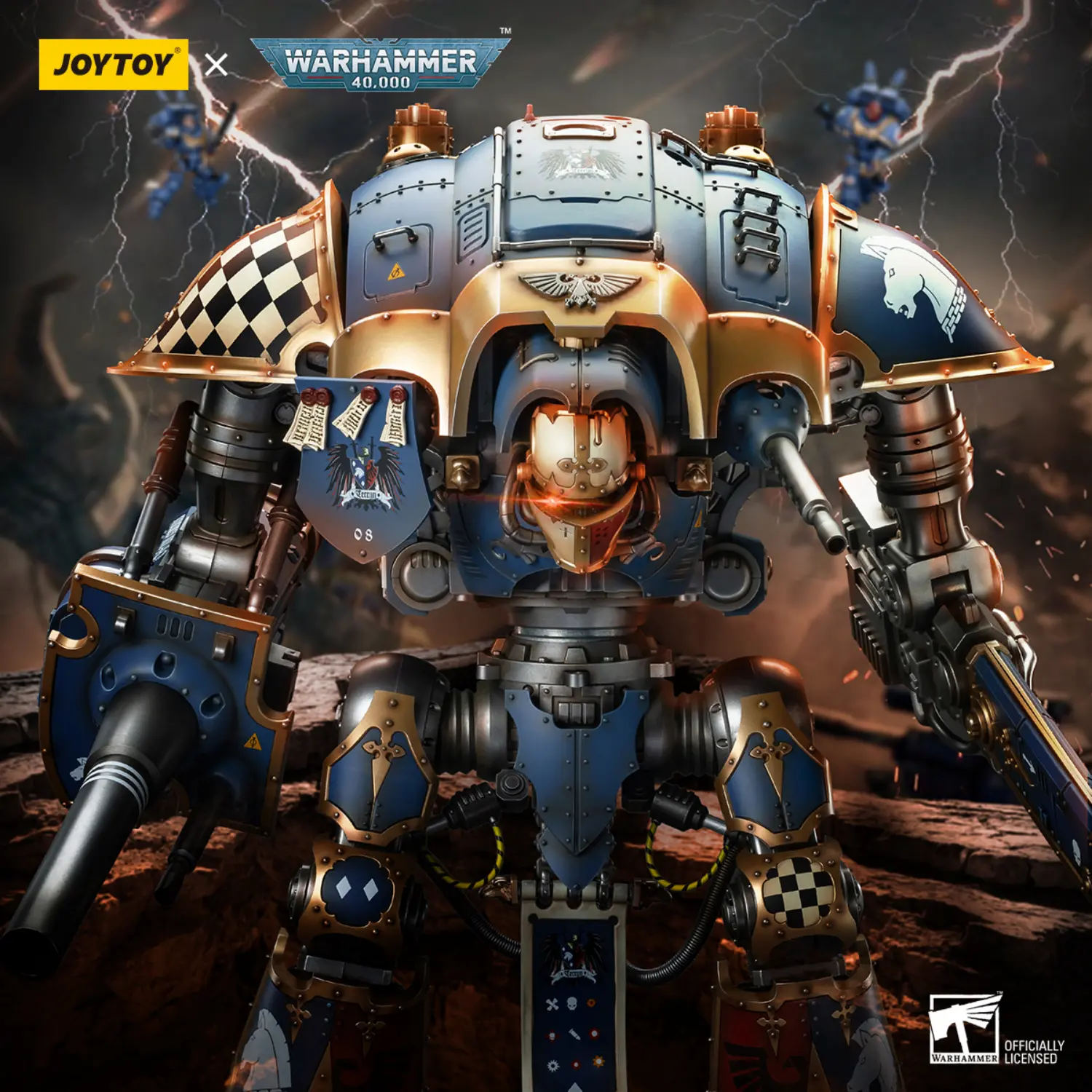 Action Figure Imperial Knights House Terryn Knight Paladin & Scion 1 18 (53.7cm) Joytoy Warhammer 40k In Battle Field Background