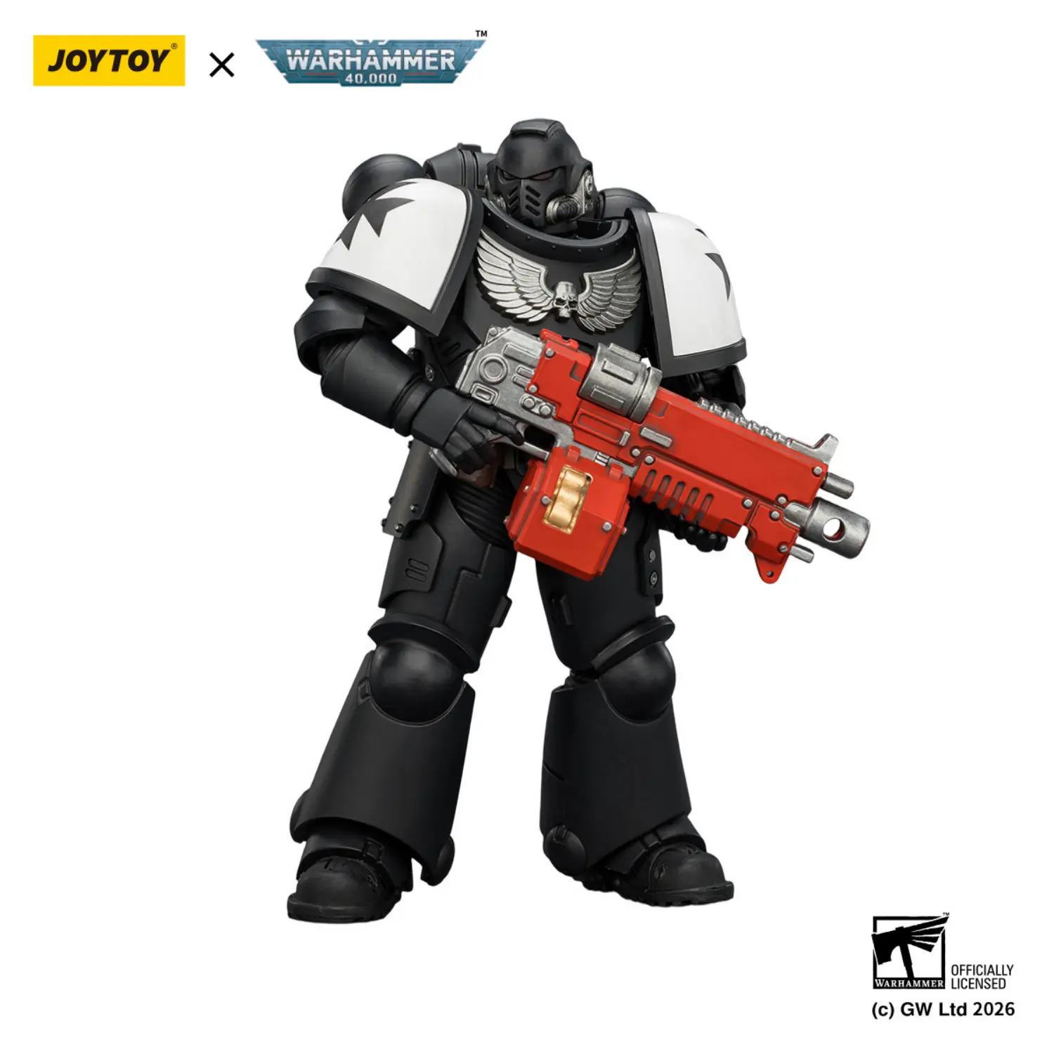 Action Figure - JOYTOY Black Templars Intercessor with Bolt Rifle, Bolt Pistol and Chainsword 1 18 - Warhammer 40K in white background 3