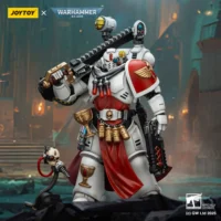 Action Figure - JOYTOY Blood Angels Sanguinary Priest with Heavy Bolt Pistol, Chainsword and Narthecium 1 18 - Warhammer 40K in light green background