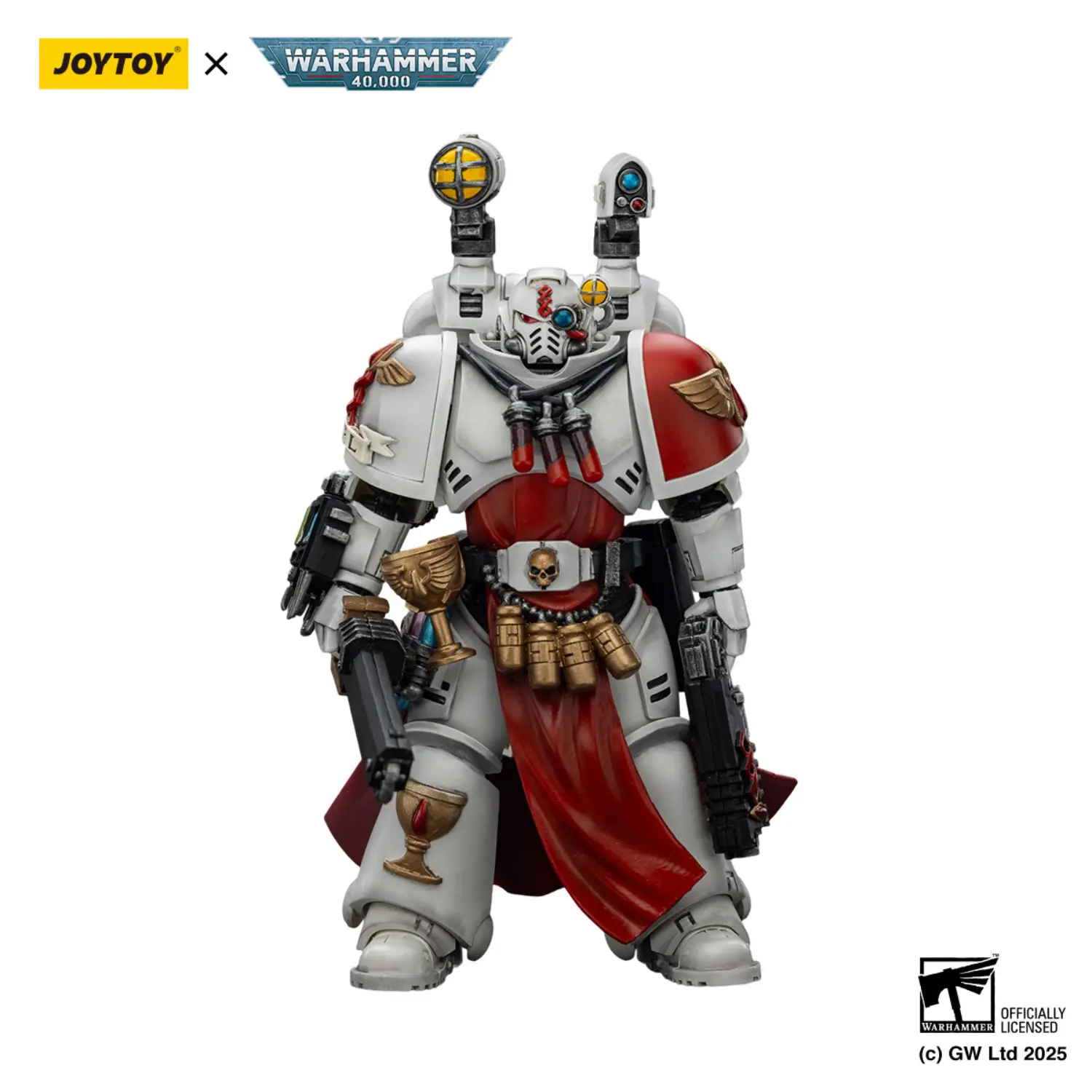 Action Figure - JOYTOY Blood Angels Sanguinary Priest with Heavy Bolt Pistol, Chainsword and Narthecium 1 18 - Warhammer 40K in white background 1