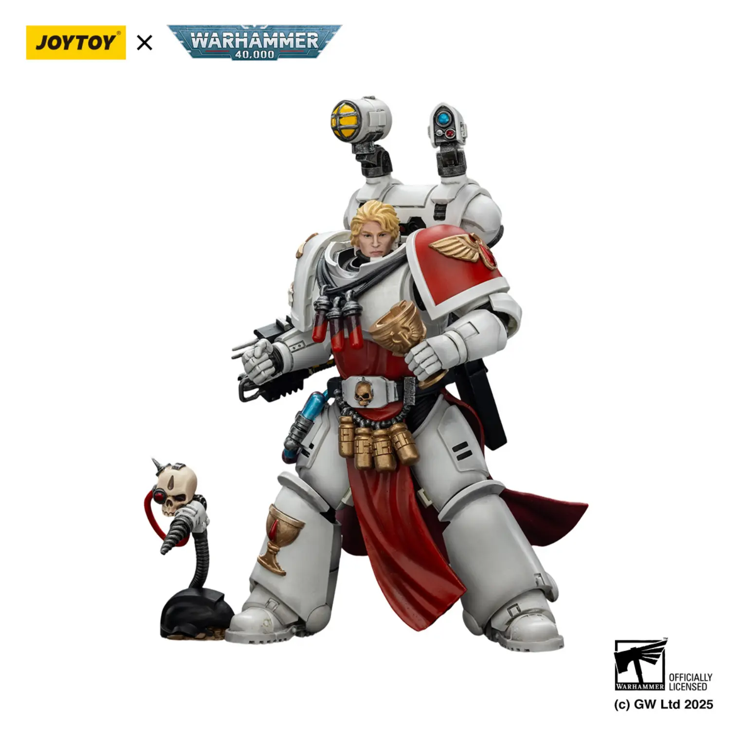 Action Figure - JOYTOY Blood Angels Sanguinary Priest with Heavy Bolt Pistol, Chainsword and Narthecium 1 18 - Warhammer 40K in white background 3