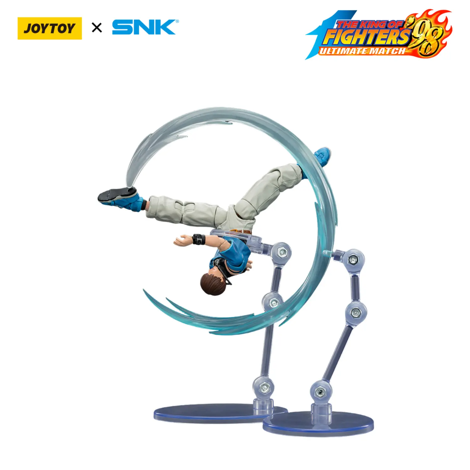 Action Figure - JOYTOY Chris KOF _98 UM Orochi Team SNK 1 18 - The King of Fighters in white background on display stand Action Figure - JOYTOY Chris KOF _98 UM Orochi Team SNK 1 18 - The King of Fighters in white background on display stand