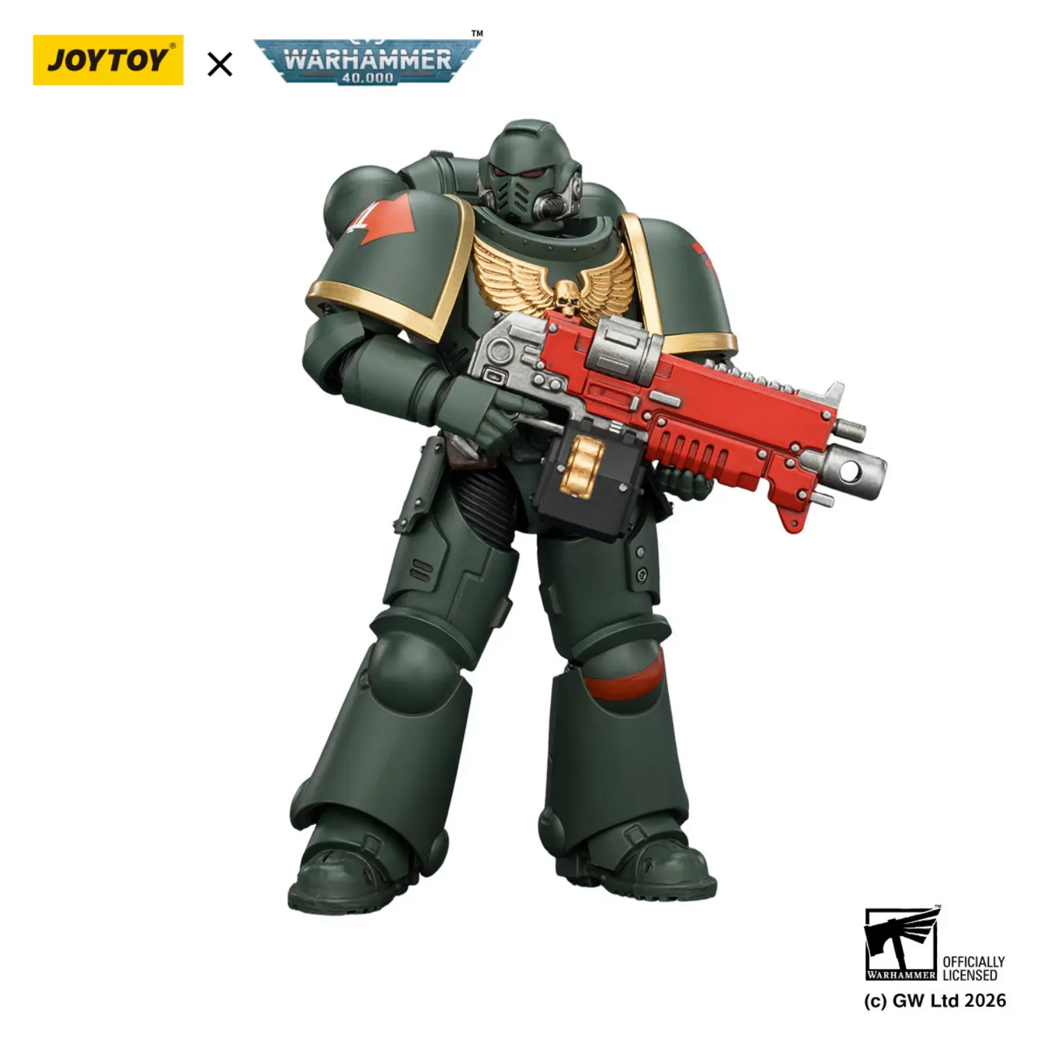 Action Figure - JOYTOY Dark Angels Intercessor with Bolt Rifle, Bolt Pistol and Chainsword 1 18 - Warhammer 40K in white background 3