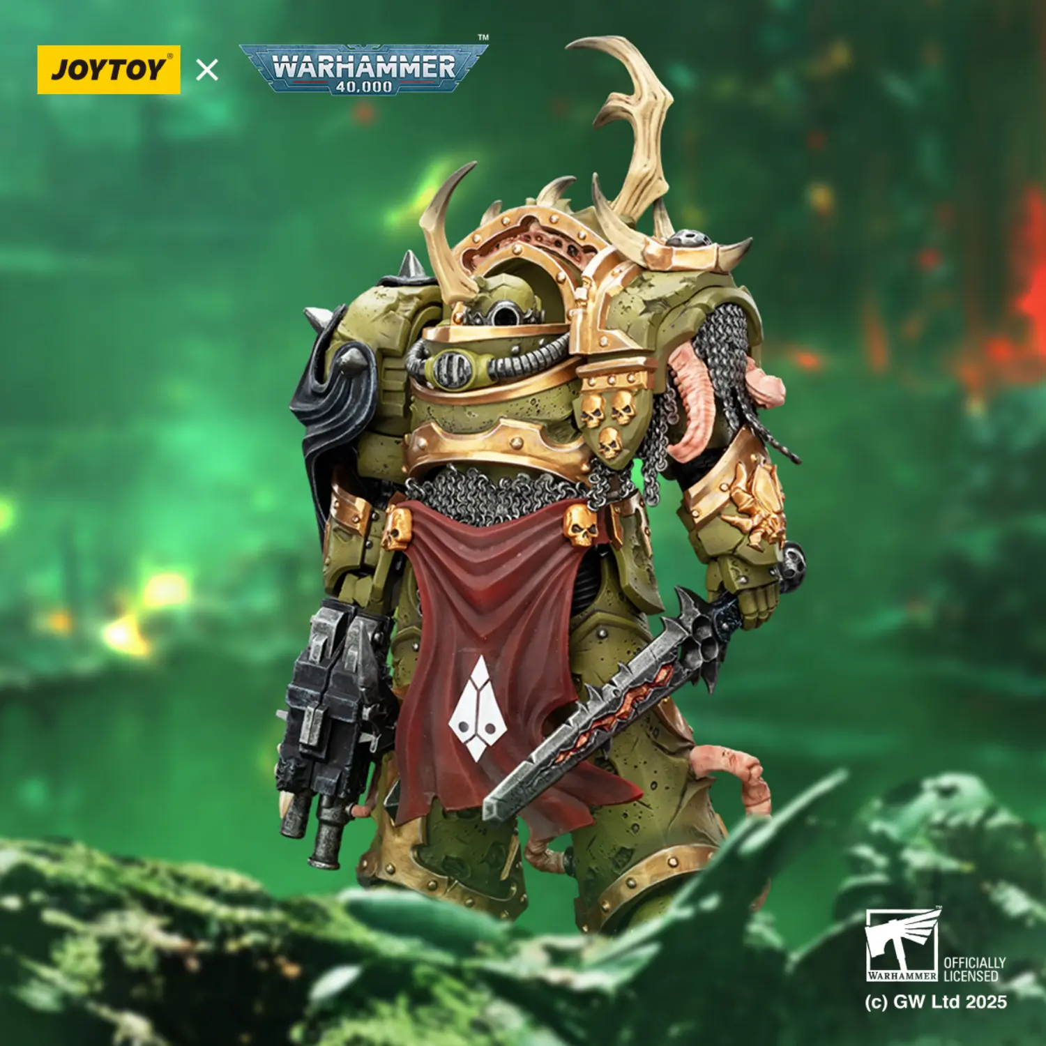 Action Figure - JOYTOY Death Guard Blightlord Terminator with Combi-bolter and Bubotic Blade 1 18 - Warhammer 40K in green background