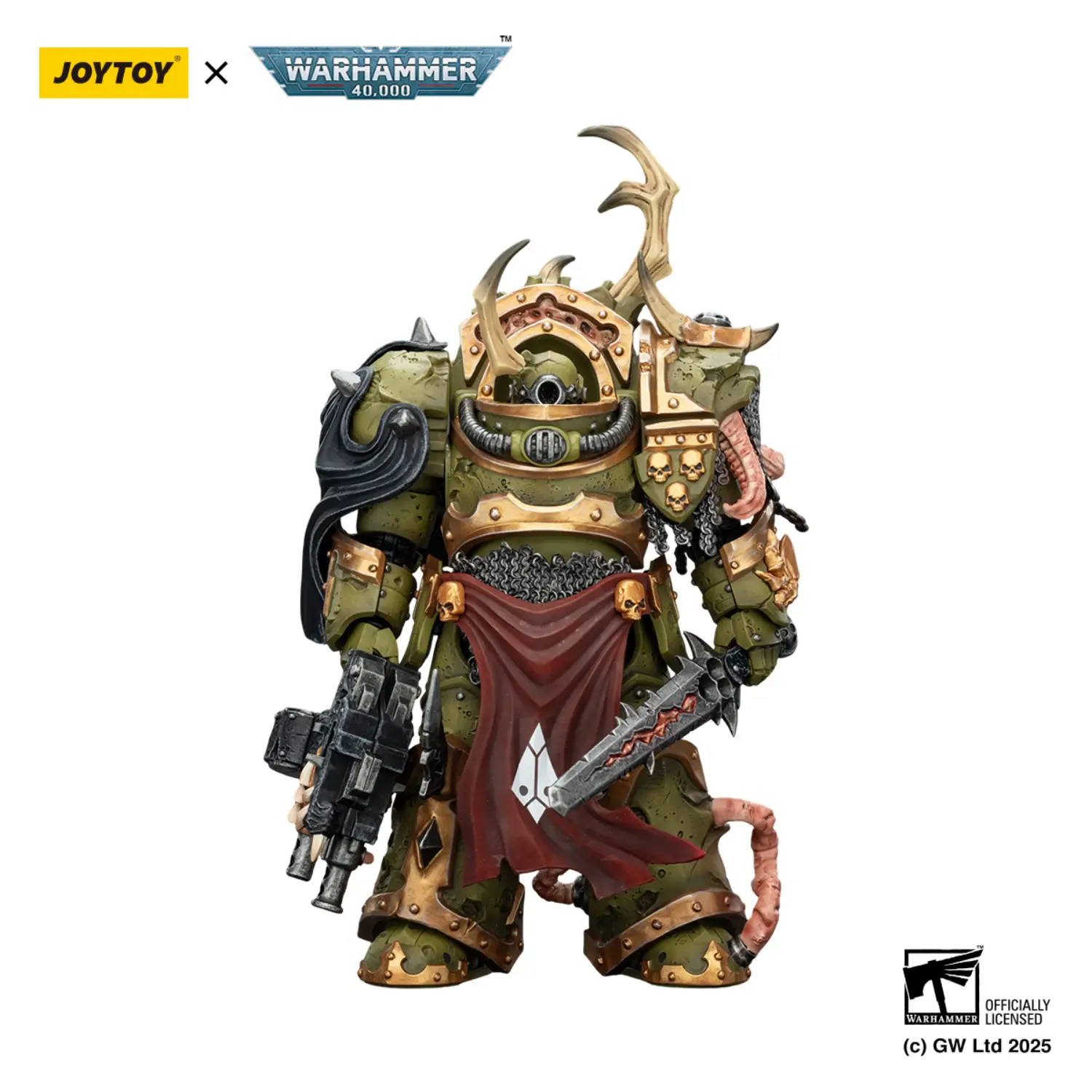 Action Figure - JOYTOY Death Guard Blightlord Terminator with Combi-bolter and Bubotic Blade 1 18 - Warhammer 40K in white background
