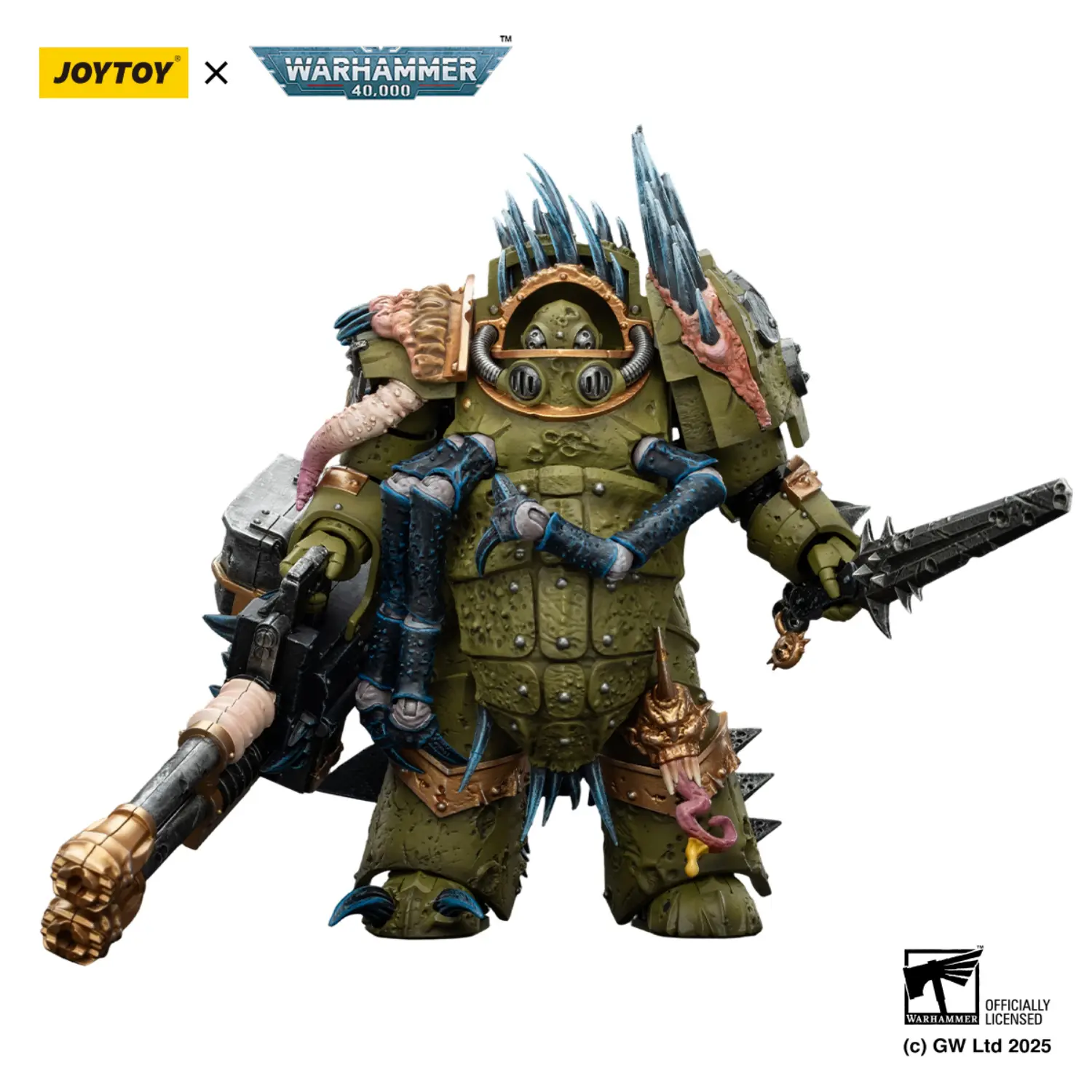 Action Figure - JOYTOY Death Guard Blightlord Terminator with Reaper Autocannon and Bubotic Blades 1 18 - Warhammer 40K in white background 1 Action Figure - JOYTOY Death Guard Blightlord Terminator with Reaper Autocannon and Bubotic Blades 1 18 - Warhammer 40K in white background 1