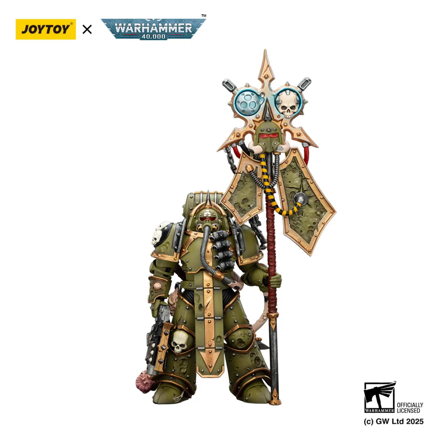 Action Figure - JOYTOY Death Guard Plague Marine Icon bearer with Boltgun and Plague knife 1 18 - Warhammer 40K in white background