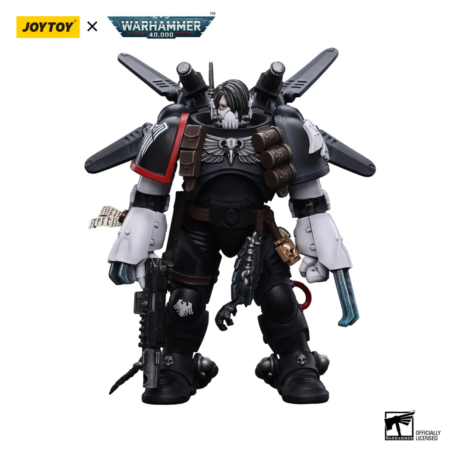 Action Figure - JOYTOY Raven Guard Chapter Master Kayvaan Shrike 1 18 - Warhammer 40K in white background 1