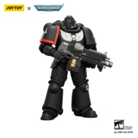 Action Figure - JOYTOY Raven Guard Intercessor with Bolt Rifle, Bolt Pistol, and Chainsword 1 18 - Warhammer 40K in white background 4