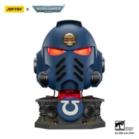 Action Figure Joytoy Ultramarines Captain Mkx Helmet With Red Lighting & Display Stand 1 1 Life Size Replica Warhammer 40k In White Background