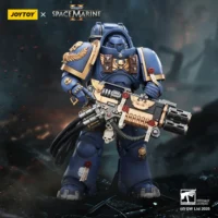 Action Figure - JOYTOY Ultramarines Heavy Artificer Armor with Relic Multi-Melta 1 18 - Warhammer 40K in dark blue background