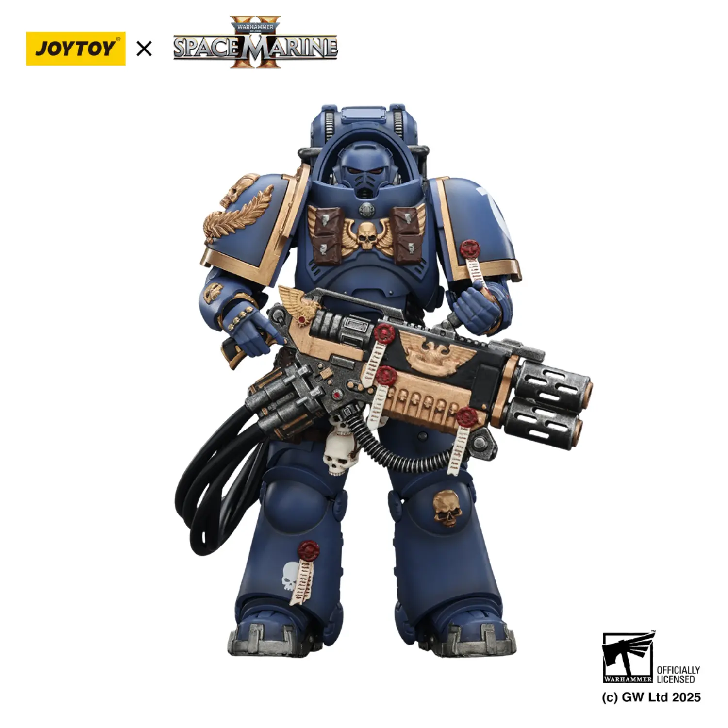 Action Figure - JOYTOY Ultramarines Heavy Artificer Armor with Relic Multi-Melta 1 18 - Warhammer 40K in white background 1