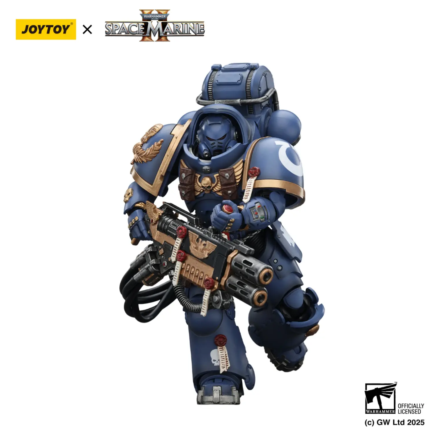 Action Figure - JOYTOY Ultramarines Heavy Artificer Armor with Relic Multi-Melta 1 18 - Warhammer 40K in white background 3