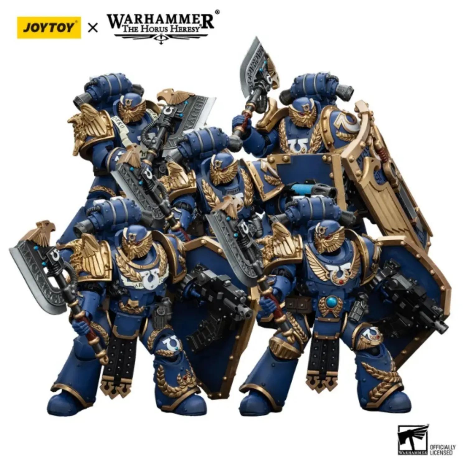 Action Figure - JOYTOY Ultramarines Invictarus Suzerain Squad 1 18 - Warhammer The Horus Heresy in white background