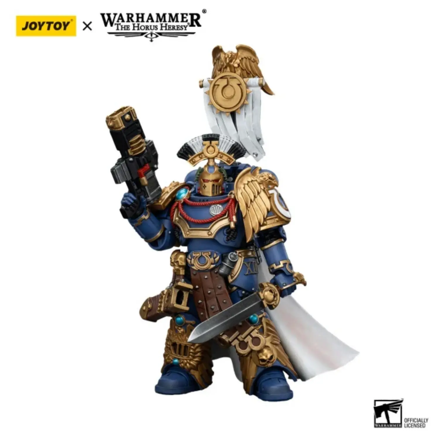 Action Figure - JOYTOY Ultramarines Legion Praetor with Power Sword and Volkite Serpenta 1 18 - Warhammer The Horus Heresy in white background
