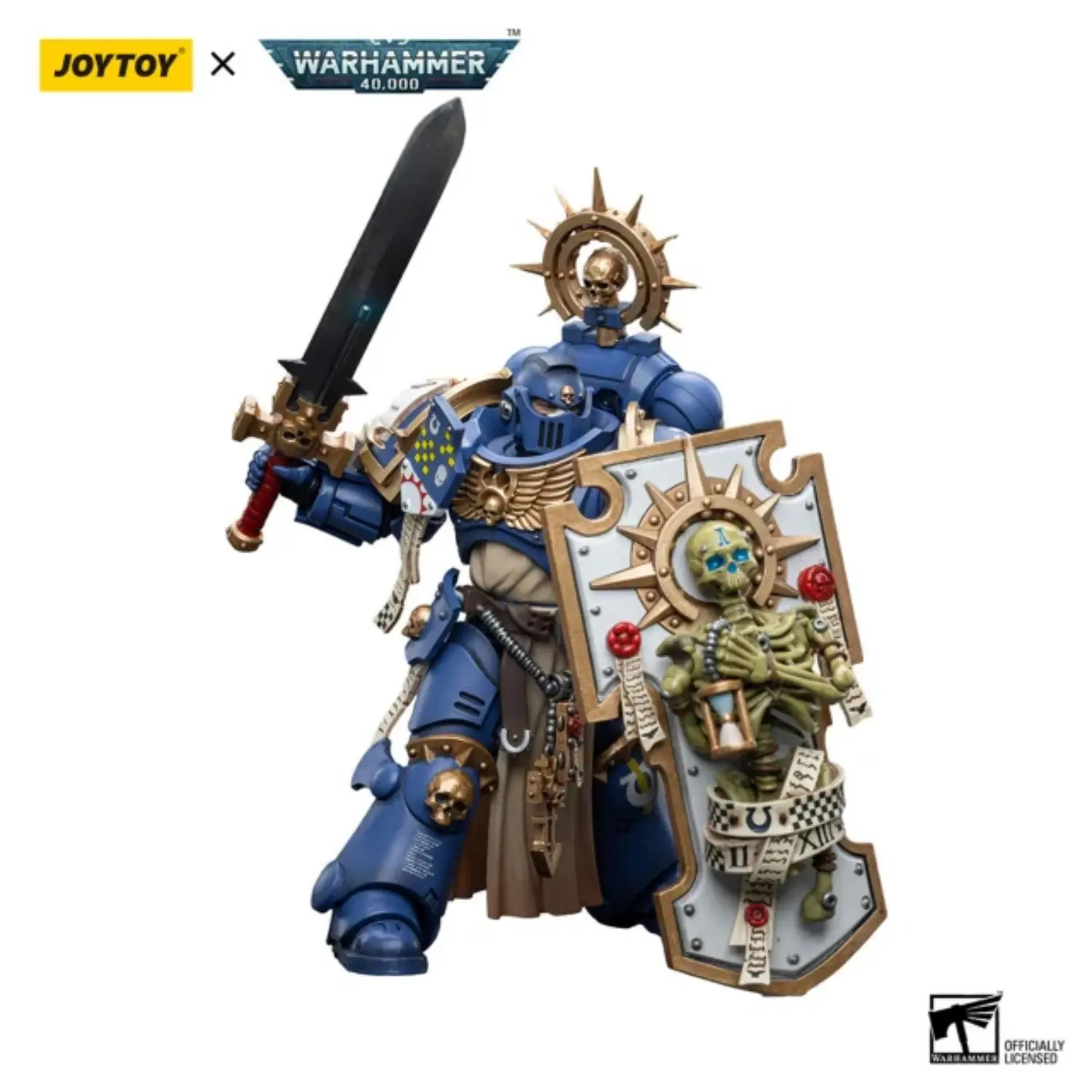 Action Figure - JOYTOY Ultramarines Primaris Captain with Relic Shield and Power Sword 1 18 - Warhammer 40K in white background Action Figure - JOYTOY Ultramarines Primaris Captain with Relic Shield and Power Sword 1 18 - Warhammer 40K in white background