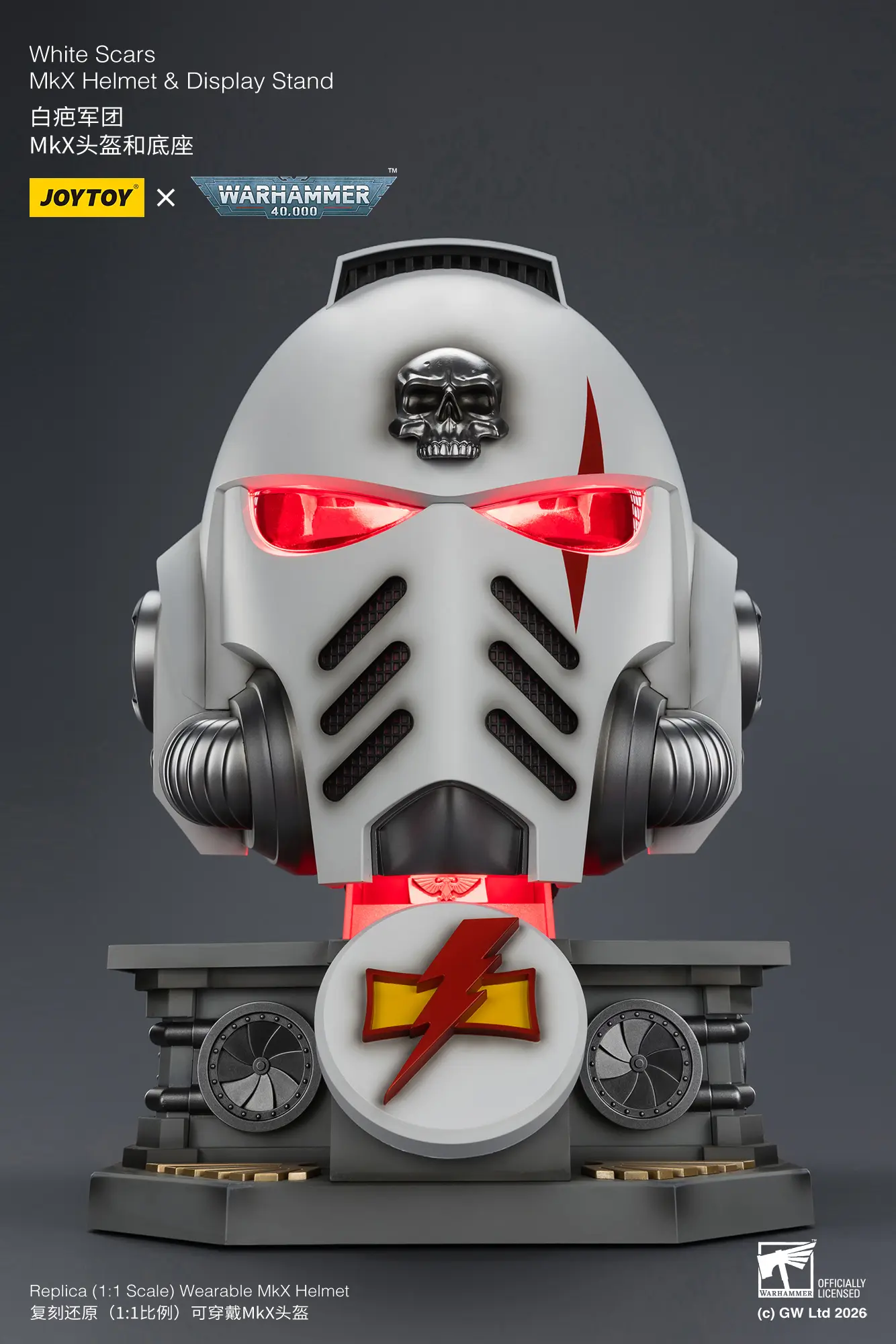 Action Figure - JOYTOY White Scars MkX Helmet & Display Stand 1 1 Life-Size Replica with red lighitng - Warhammer 40K rentangle image 8 Action Figure - JOYTOY White Scars MkX Helmet & Display Stand 1 1 Life-Size Replica with red lighitng - Warhammer 40K rentangle image 8