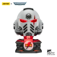 Action Figure - JOYTOY White Scars MkX Helmet & Display Stand 1 1 Life-Size Replica with red lighting - Warhammer 40K in white background Action Figure - JOYTOY White Scars MkX Helmet & Display Stand 1 1 Life-Size Replica with red lighting - Warhammer 40K in white background