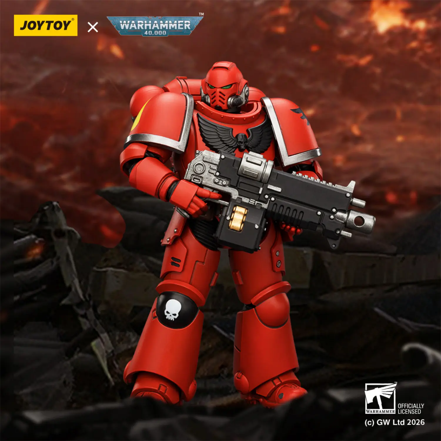 Action Figure - JoyToy Blood Angels Intercessor with Bolt Rifle, Bolt Pistol and Chainsword 1 18 - Warhammer 40K in dark red background Action Figure - JoyToy Blood Angels Intercessor with Bolt Rifle, Bolt Pistol and Chainsword 1 18 - Warhammer 40K in dark red background