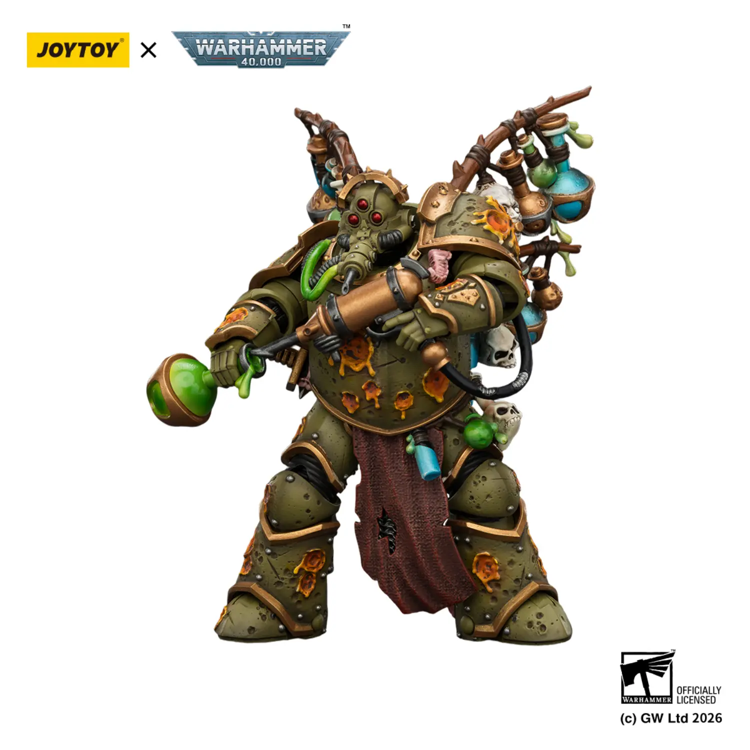Action Figure - JoyToy Death Guard Biologus Putrifier with Injector Pistol and Hyper Blight Grenades 1 18 - Warhammer 40K in white background 3