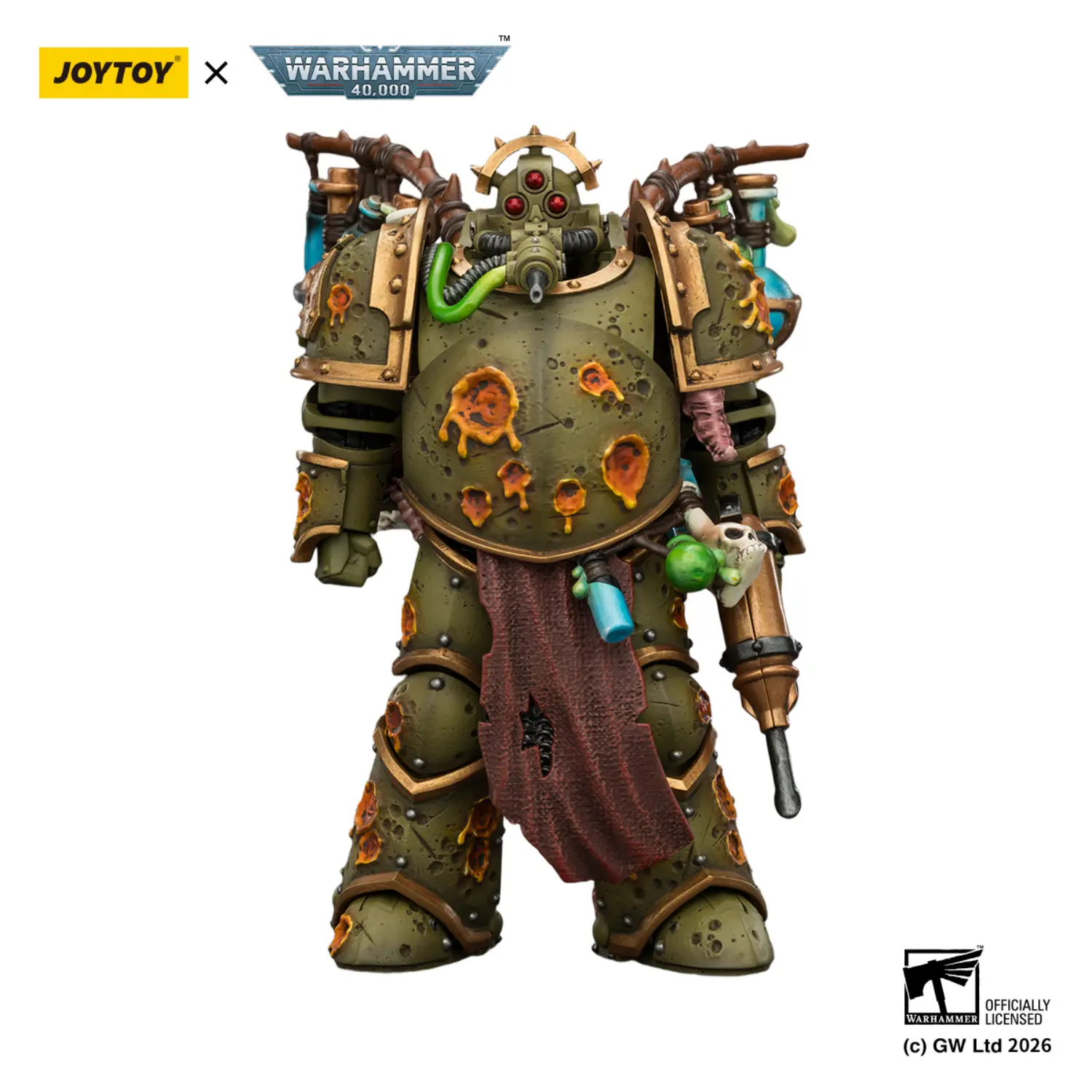Action Figure - JoyToy Death Guard Biologus Putrifier with Injector Pistol and Hyper Blight Grenades 1 18 - Warhammer 40K in white background