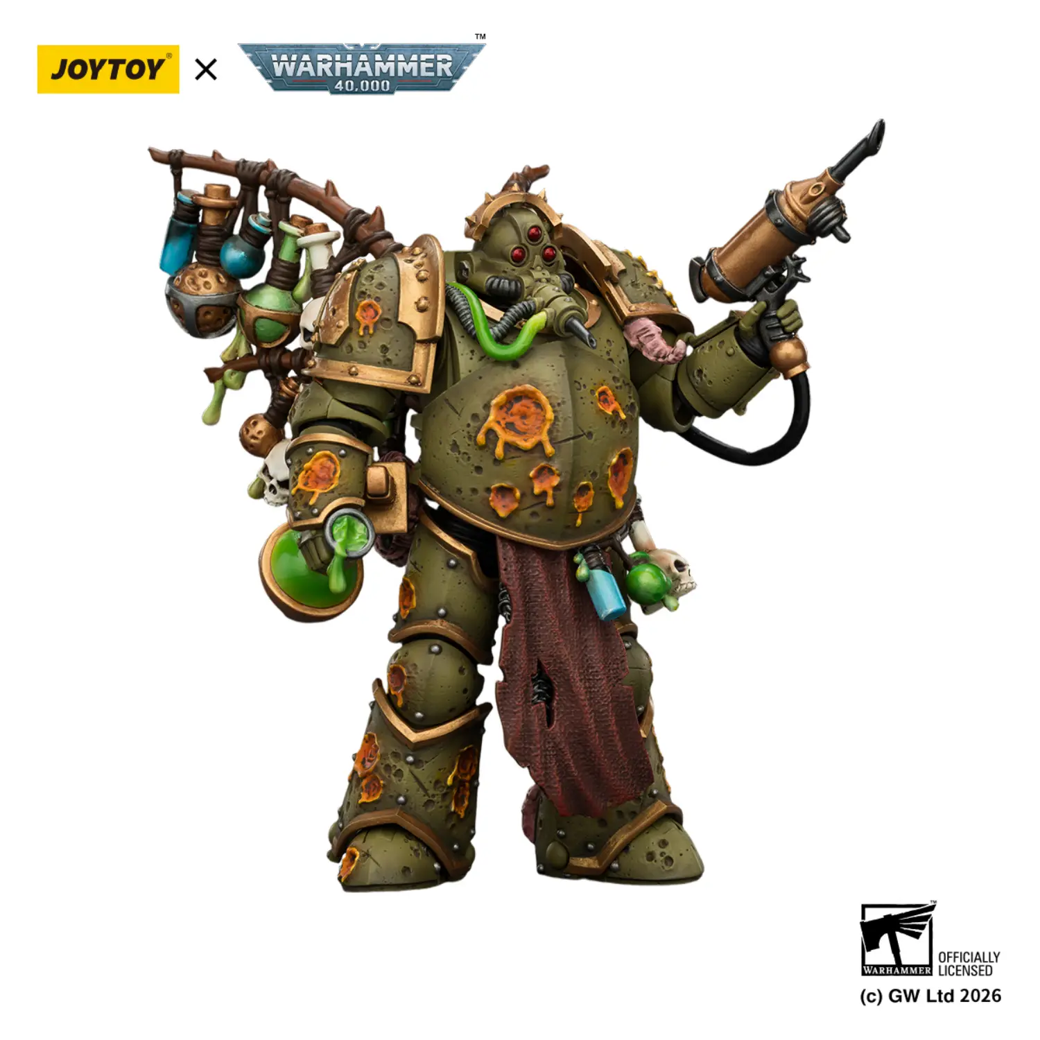Action Figure - JoyToy Death Guard Biologus Putrifier with Injector Pistol and Hyper Blight Grenades 1 18 - Warhammer 40K in white background2