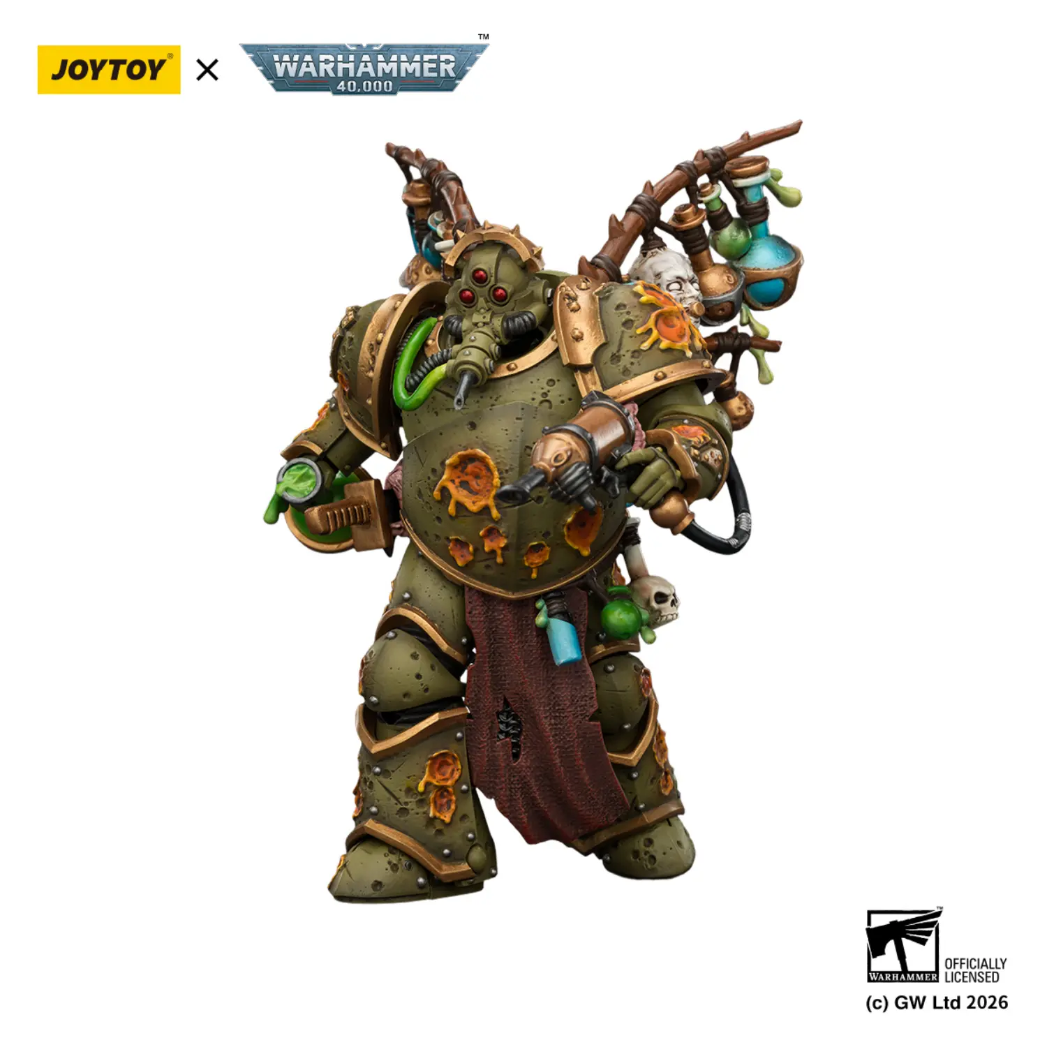 Action Figure - JoyToy Death Guard Biologus Putrifier with Injector Pistol and Hyper Blight Grenades 1 18 - Warhammer 40K in white background4