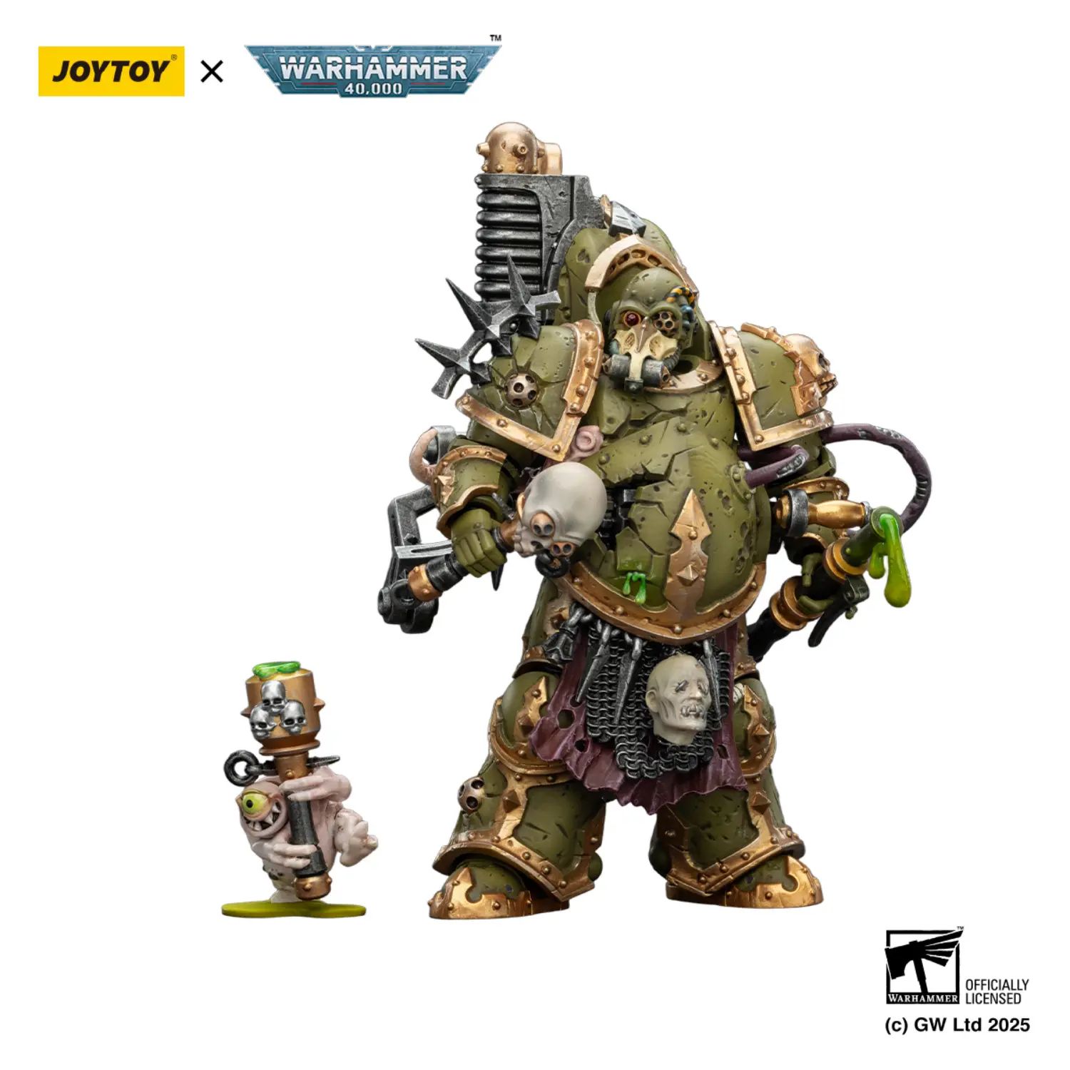 Action Figure - JoyToy Death Guard Foul Blightspawn with Plague Sprayer 1 18 - Warhammer 40K in white background
