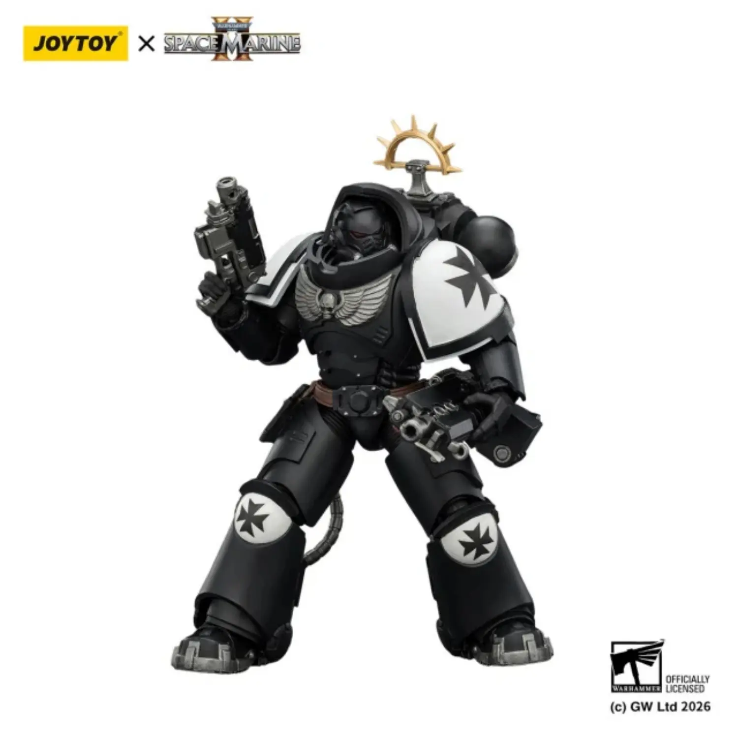 Action Figure - JoyToy Game Edition Black Templars Heavy Intercessor with Heavy Bolt Rifle and Bolt Pistol 1 18 - Warhammer 40K Space Marine 2 in white background 3