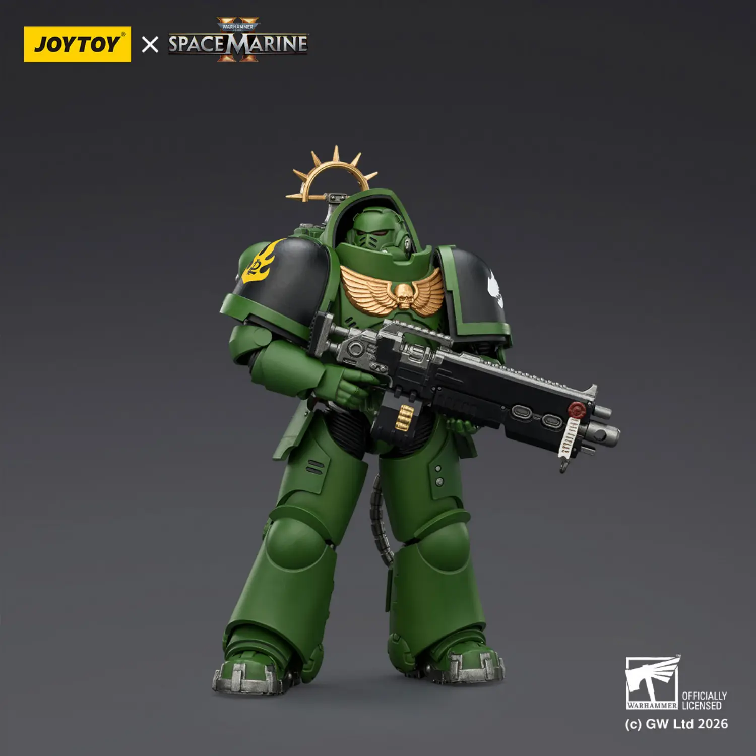 Action Figure - JoyToy Game Edition Salamanders Heavy Intercessor with Heavy Bolt Rifle and Bolt Pistol 118 - Warhammer 40K Space Marine 2