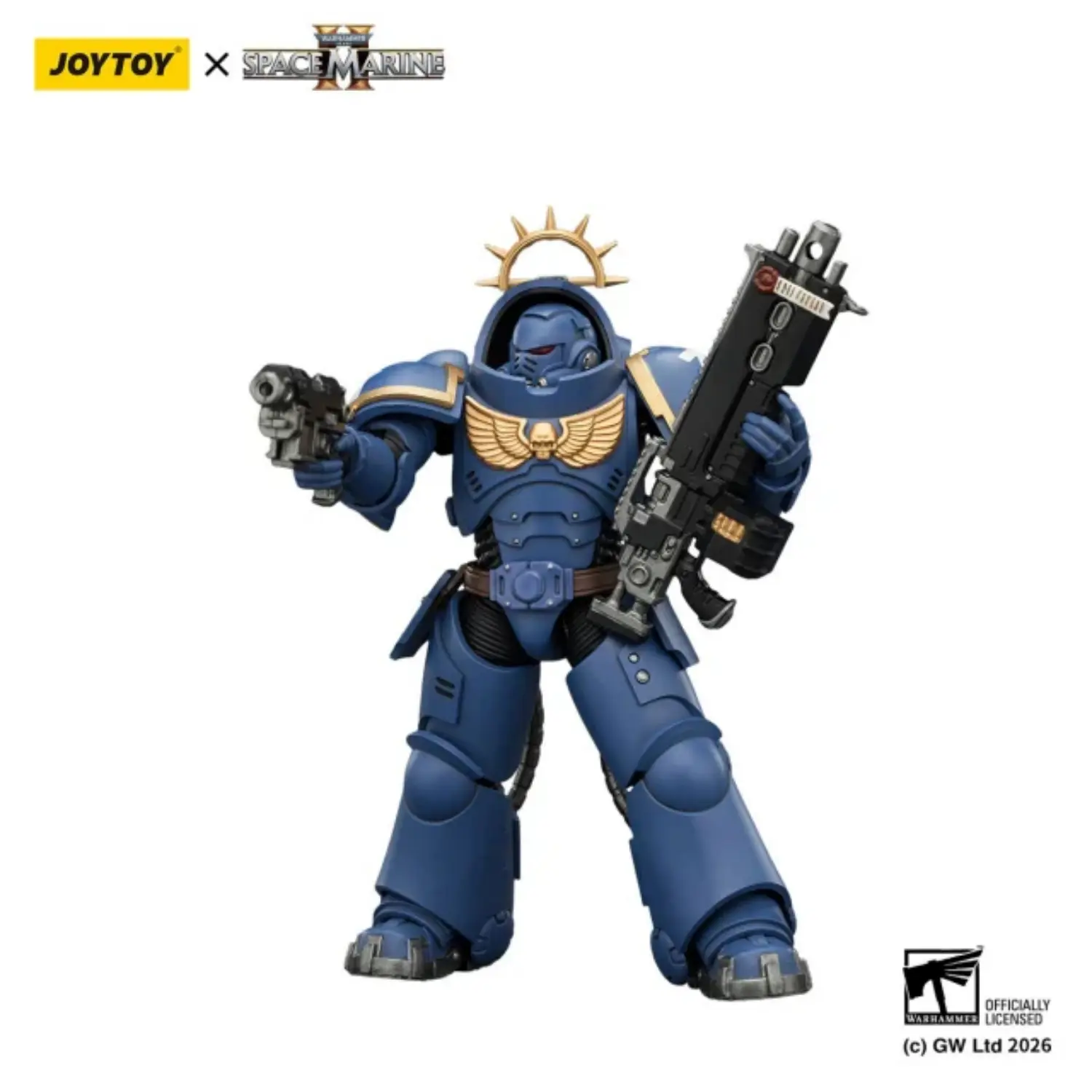 Action Figure - JoyToy Game Edition Ultramarines Heavy Intercessor with Heavy Bolt Rifle and Bolt Pistol 1 18 - Warhammer 40K Space Marine 2 in white background 3