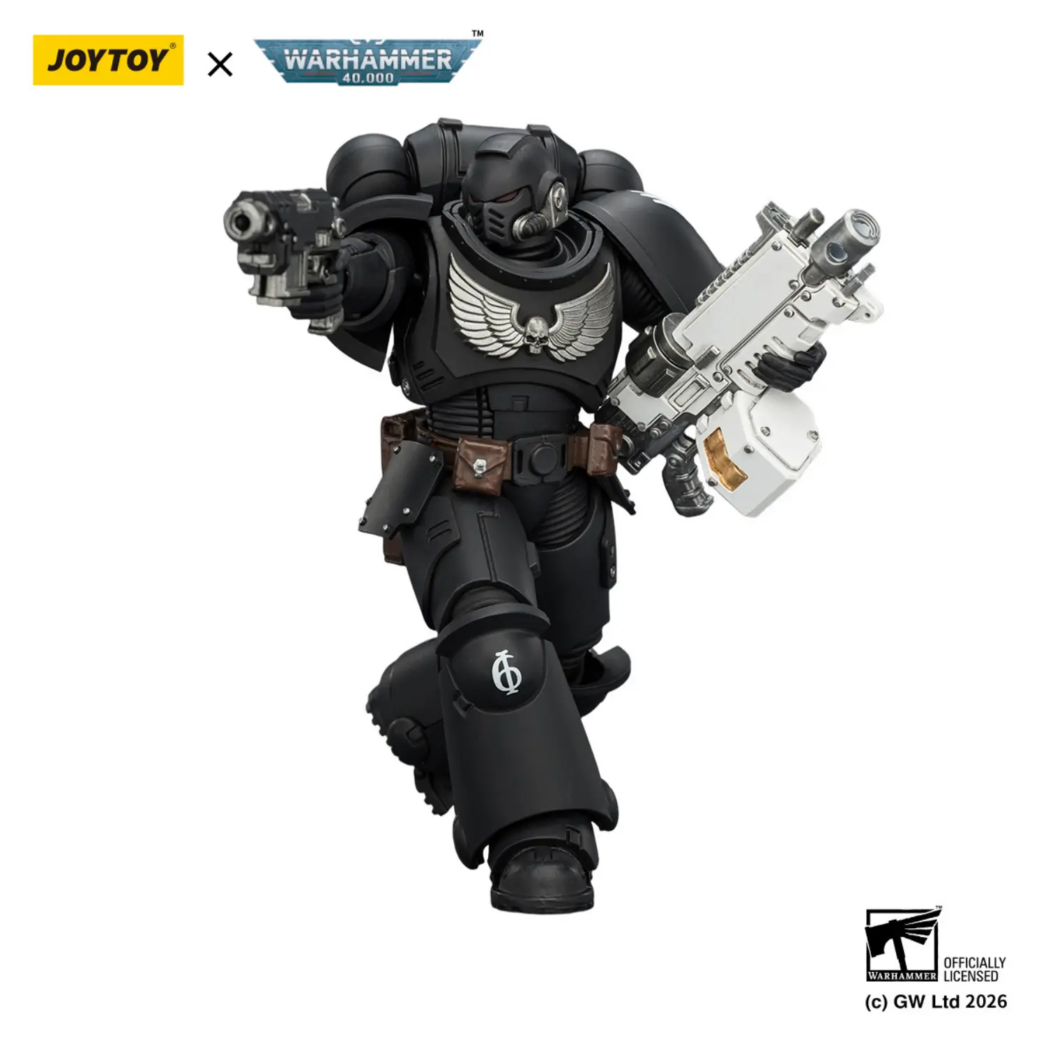 Action Figure - JoyToy Iron Hands Intercessor with Bolt Rifle, Bolt Pistol and Chainsword 1 18 - Warhammer 40K in white background 5